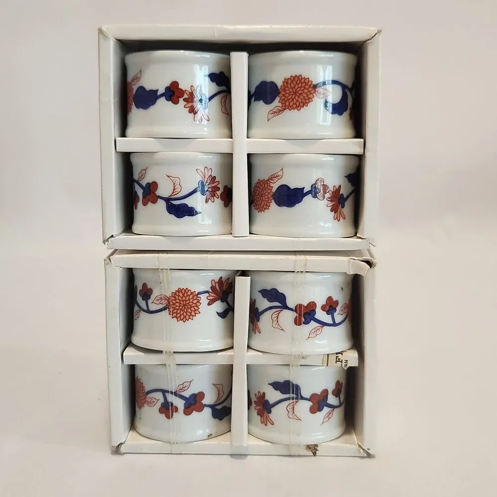 NOS Fitz &‎ Floyd Mandarin Garden Napkin Rings Floral Set Of 8
